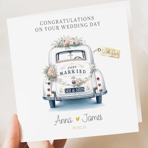 Carte de mariage personnalisée | Salutation d'un couple nouvellement marié | Carte de mariage de félicitations | Carte-cadeau de mariage | voitures anciennes | Jeunes mariés