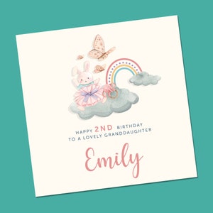 Cartão de aniversário personalizado de qualquer idade, primeiro aniversário para ela, filha, sobrinha, neta, cartão de felicitações, arco-íris de cartão de menina feito à mão,
