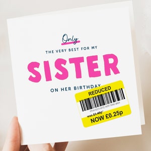 Tarjeta de cumpleaños para hermana / Tarjeta de cumpleaños divertida / Tarjeta divertida para hermana / Tarjeta de día de cumpleaños divertida / Regalo del día de cumpleaños para hermana / Tarjeta reducida