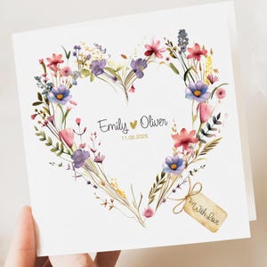 Carte florale de mariage personnalisée | Salutation d'un couple nouvellement marié | Anniversaire | de fiançailles de félicitations | Cartes-cadeaux de mariage