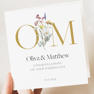 florale personnalisée avec initiales de mariage | Salutation d'un couple nouvellement marié | Carte de mariage de félicitations | Carte-cadeau de mariage | Aquarelle