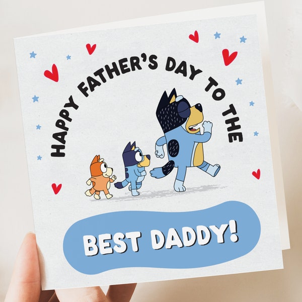 Carte de voeux Bluey Fathers | Cadeau pour la fête des pères Bluey | Bluey Father's | Amoureux des bleus | Carte bleue de Zazzle.be Liste d'envies Vous avez des idées ? Bandit | Papa | Mari