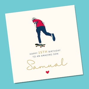 Jungen Skating Geburtstagskarte, Skateboard Karte für Sohn, Enkel, Neffe, jede Alterskarte, Geburtstagsgeschenk, personalisierte Skater Geburtstagskarte
