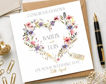 Tarjeta floral personalizada para bodas / Felicitaciones para recién casados / Tarjeta de felicitación de boda / Tarjeta de regalo de boda / Bodas de primavera y verano