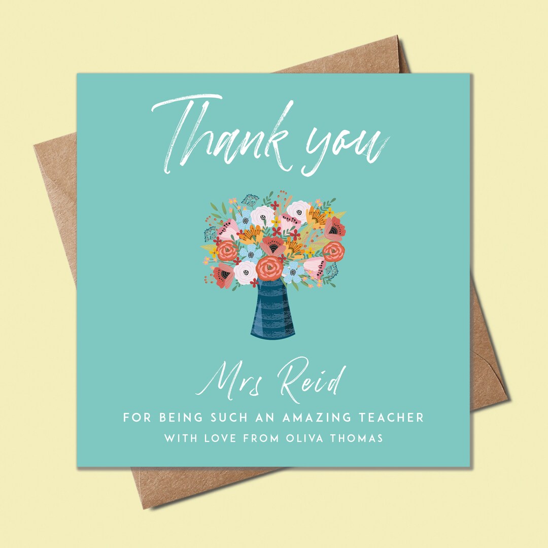 Teacher Card, Thank You Teacher Card, Personalised Teacher Card, Card