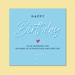 Verjaardagskaart voor zoon, Verjaardagskaart aan zoon, Eenvoudige verjaardag voor hem, Stijlvolle verjaardag voor hem, gepersonaliseerde verjaardag voor hem