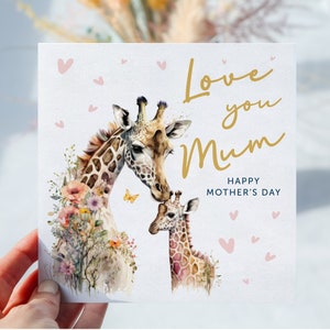 Muttertagskarte | Muttertagskarte | Giraffe Mutter-Tages-Karte | Muttertagskarte mit Mama | Karte von Tochter | Karte für Nana