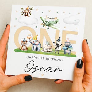 Animal 1st Birthday Card For Boy, Son 1st Birthday Card, Special First Birthday Gift For Grandson, First Birthday Card, Nephew 1st Birthday Latte