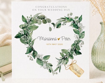 Tarjeta de boda floral personalizada / Felicitaciones a los recién casados / Tarjeta de boda de lujo / Tarjeta de regalo de boda / Flores verdes