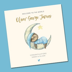 Gepersonaliseerde New Born Baby Card, baby boy card, nieuwe baby cadeau, welkom in de wereld Nieuwe Baby Card, nieuwe baby cadeau, aquarel thema