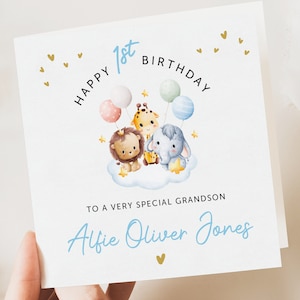 Cartão de primeiro aniversário de meninos fofos, para filho, neto, sobrinho, cartão de qualquer idade, cartão de menino, cartão de aniversário de carro personalizado