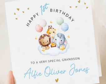 Cute Boys 1st First birthday card, for son, grandson, nephew, any age card, boy card, personalised car birthday card