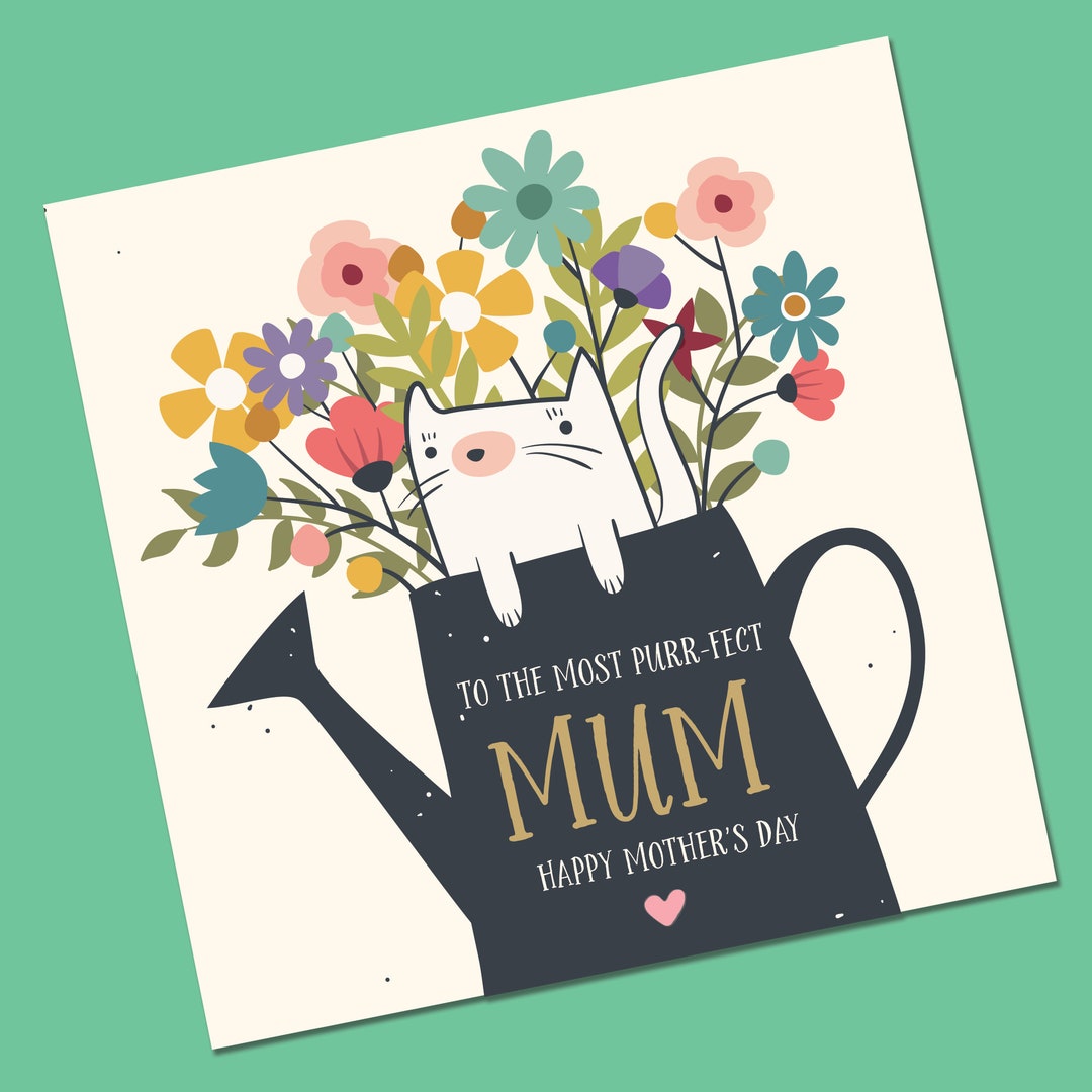 Floral Mother's Day Card | Mothers Day Card | Cat Mothers Day Card ...