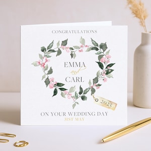 Tarjeta floral de boda personalizada / Saludo para recién casados / Tarjeta de felicitación de boda / Tarjeta de regalo de boda / Iniciales