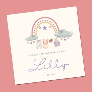 Personalised Baby Watercolour themed new baby card, hello little one, welcome to the world New Baby Card