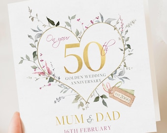 Golden Wedding Anniversary Card - 50th Wedding Card, GOLDEN Anniversary - Grandparents - Mum and Dad, Friends, Congrats 50 Years Married