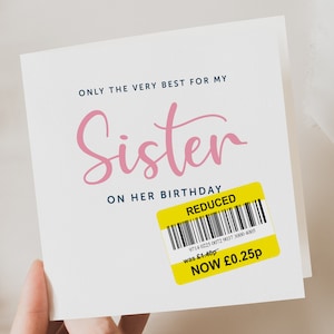 Tarjeta de cumpleaños para hermana / Tarjeta de cumpleaños divertida / Tarjeta divertida para hermana / Tarjeta de día de cumpleaños divertida / Regalo del día de cumpleaños para hermana / Tarjeta reducida