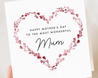 Mothers Day Card, Step Mum, Mom, Mum, From Daughter, Heart Mother’s Card for Mum, Happy Mothers Day Cards, Personalised Mothers Day Gift, 2