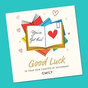Tarjeta de primer día en la escuela, Regreso al cole, Primer día de secundaria, Tarjeta de escuela primaria, Tarjeta de nueva escuela, Tarjeta de buena suerte personalizada