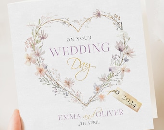 Tarjeta floral de boda personalizada / Saludo para recién casados / Tarjeta de felicitación de boda / Tarjeta de regalo de boda / Iniciales