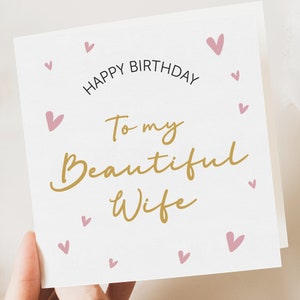 Cartão de aniversário para esposa, cartão simples e elegante, para esposa, feliz aniversário, cartão de aniversário romântico