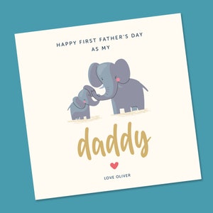 Première fête des pères comme ma carte de papa, carte de la 1ère fête des pères de mes pères, carte de vœux personnalisée de nom de bébé, carte de la première fête des pères d’éléphant mignon, cadeau