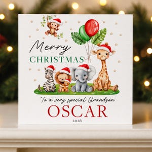 Personalised Christmas Card with Safari Animals, Custom Name & Any Relation, Family or Friend
