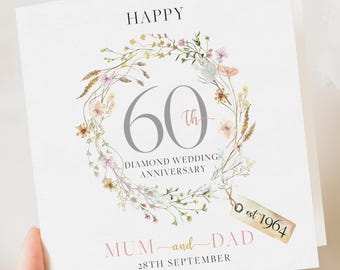 White Cotton Cards – Handgefertigte Glückwunschkarte Zum 60. Hochzeitstag (Diamanthochzeit) | 16x16 Cm | Mit Umschlag