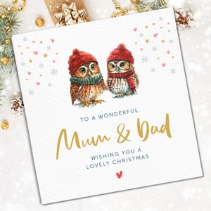 Biglietto di Natale per genitori / Biglietto di Natale personalizzato per mamma e papà / Biglietto di Natale per mamma e papà / Biglietto di Natale con gufo, nonna e nonno