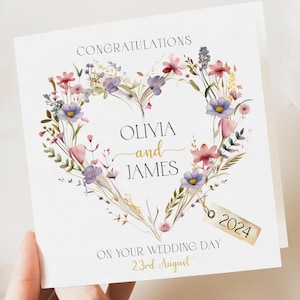 Personalisierte Hochzeit Blumenkarte | Brautpaar Grußbild | Herzlichen Glückwunsch Hochzeitskarte | Hochzeitskarte | Initialen