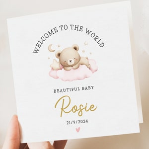 Nueva tarjeta de bebé, lindo recuerdo, bienvenida al mundo, tarjeta personalizada, niña recién nacida, regalo de niña, nieta bebé, sobrina, prima