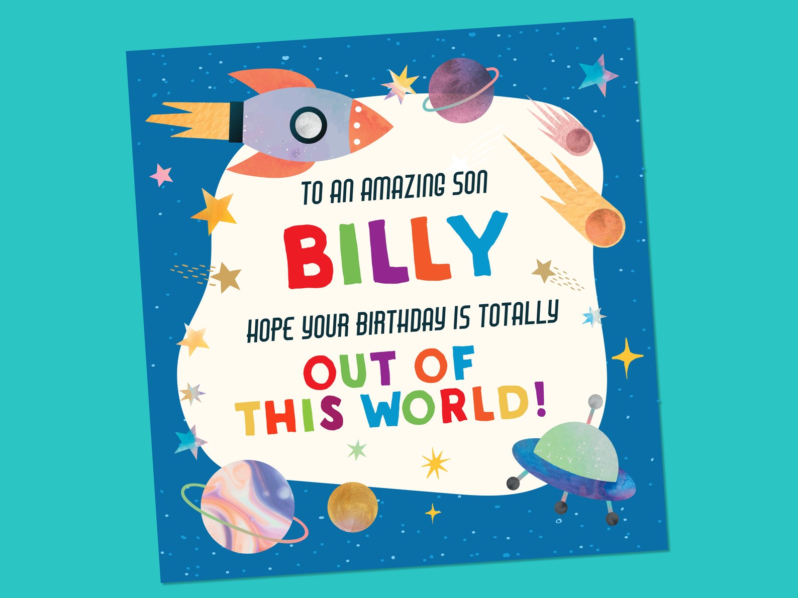 Boys Birthday Card, Space Card for Son, Spaceship Card, Grandson