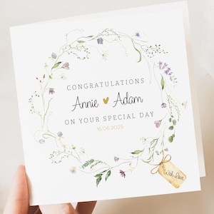 Carte florale de mariage personnalisée | Salutation d'un couple nouvellement marié | Anniversaire | de fiançailles de félicitations | Carte-cadeau de mariage