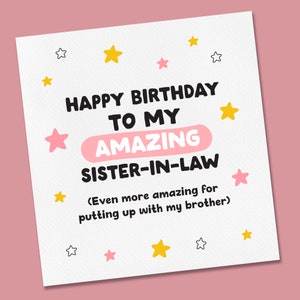 Carte d'anniversaire belle-soeur, carte d'anniversaire personnalisée pour belle-soeur, carte d'anniversaire drôle de belle-soeur