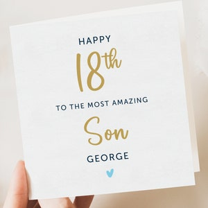 Tarjeta de cumpleaños número 18 del hijo, tarjeta de cumpleaños personalizada para él, hijo del cumpleaños número 18, tarjeta de cumpleaños número 18 para el hijo