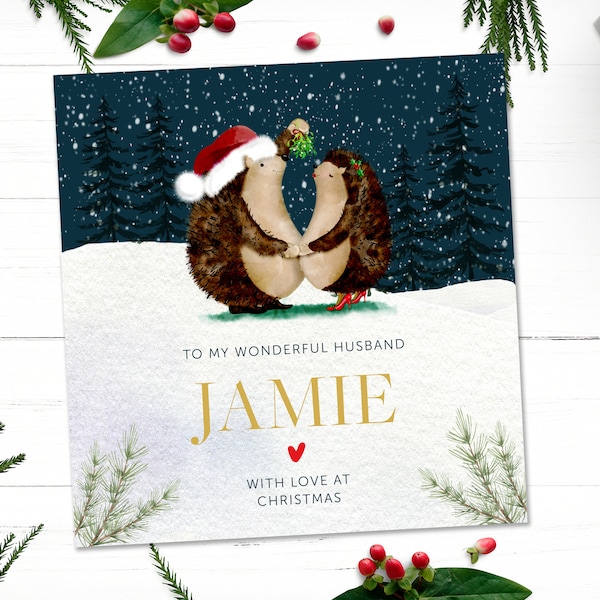 Christmas Card for Husband | Husband Christmas Card | Husband christmas card with Hedgehog | Personalised Husband christmas card