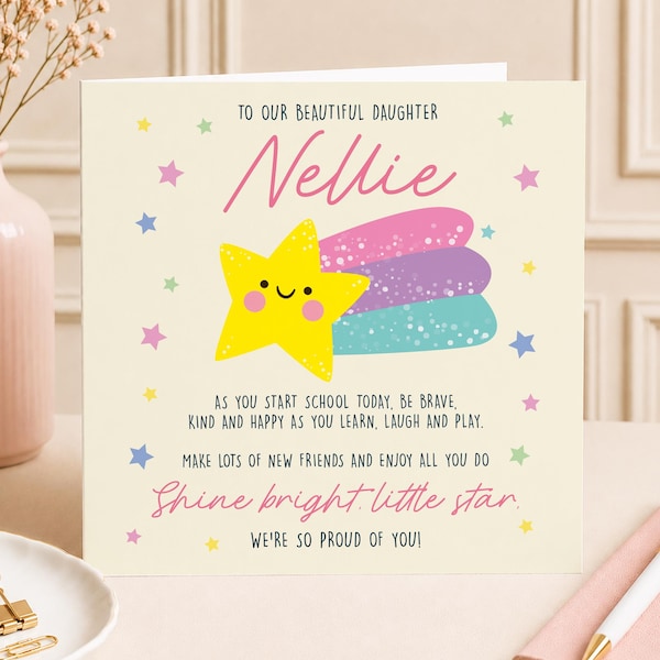 Tarjeta del primer día de clases, Vuelta al cole, Primer día de colegio infantil, Colegio de primaria, Poema personalizado para niñas, Hija, Nieta