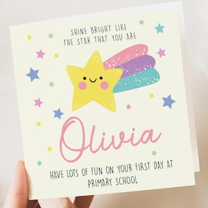 Eerste dag op schoolkaart, terug naar school, eerste schooldag, basisschoolkaart, nieuwe schoolkaart, gepersonaliseerde terug naar school-kaart