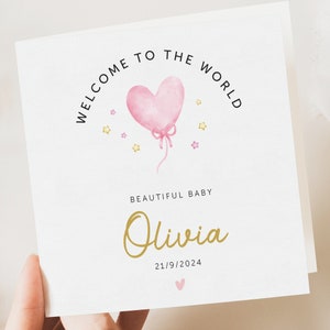Tarjeta de bebé recién nacido, recuerdo, bienvenida al mundo, tarjeta personalizada, niña recién nacida, regalo para bebé, nieta, nieto, sobrino
