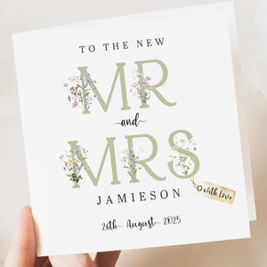 Carte florale de mariage personnalisée | Salutation d'un couple nouvellement marié | Carte de mariage de félicitations | Carte-cadeau de mariage | M. ET MME