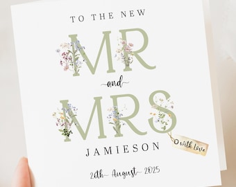 Tarjeta floral de boda personalizada / Saludo para recién casados / Tarjeta de felicitación de boda / Tarjeta de regalo de boda / SR. Y SRA.