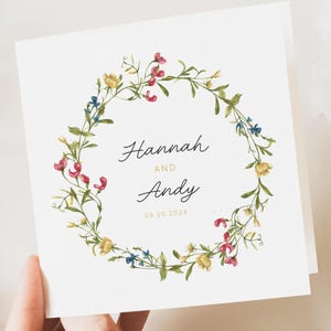Personalised Wedding Floral Card | Newly Married Couple Greeting | Anniversary | Congratulations Engagement Card | Wedding Gift Card