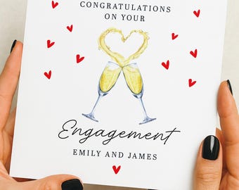 Personalised Engagement Card - Happily Ever After - Congratulations Engagement Card - Hearts Engagement Card - Engaged, Champagne Glasses