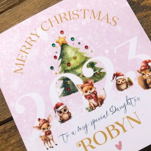 Tarjeta de Navidad para niñas, tarjeta de Navidad personalizada para hija, tarjeta de Navidad para hija, tarjeta de Navidad para sobrina, tarjeta de Navidad para nieta