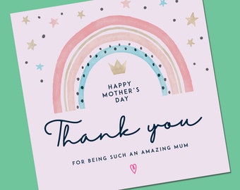 Tarjeta del Día de la Madre con Arcoíris, Tarjeta de Agradecimiento para Mamá, Regalo para Mamá, Feliz Día de la Madre
