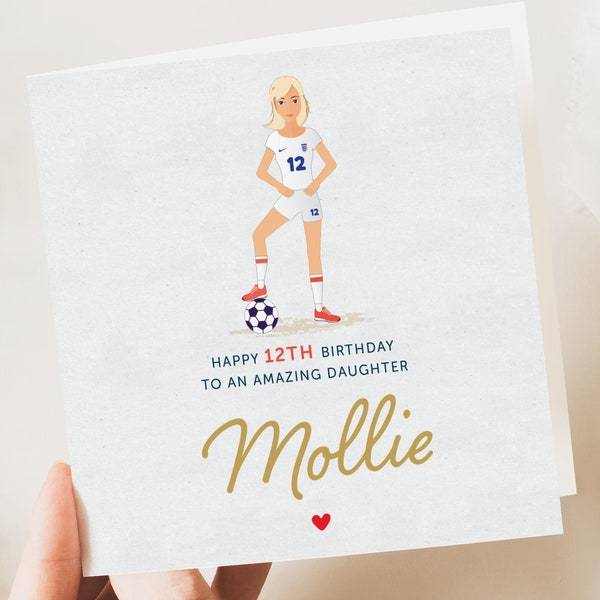 Football anglais pour femmes, carte d'anniversaire de football pour filles, carte de football pour fille, petite-fille, nièce, cadeau d'anniversaire, carte personnalisée