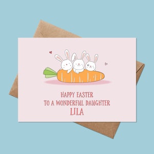 Cartes de Pâques personnalisées pour fille - Carte lapin de Pâques - Cartes de Pâques filles - Cartes de Pâques fille