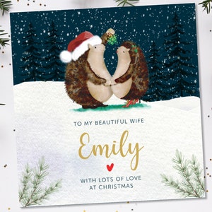 Carte de Noël pour femme | Carte de Noël personnalisée pour épouse | Carte de Noël femme hérisson | Carte de Noël femme personnalisée avec hérisson