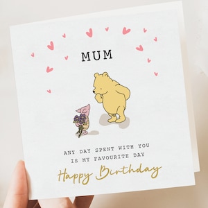 Tarjeta de cumpleaños para mamá, tarjeta del día de la madre, linda tarjeta de Winnie / tarjeta de mamá de hija, hijo, niños