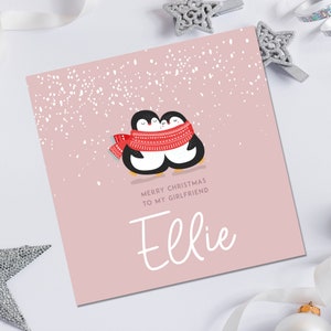 Carte de Noël pour petite amie | Carte de Noël de petite amie | Carte de Noël de petite amie avec pingouin | Carte de Noël femme avec pingouin